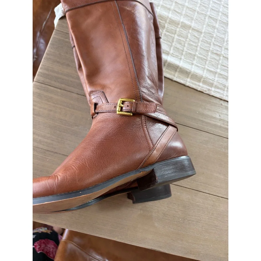 Coach Micha Knee-High Riding Boot chestnut brown gold hardware size 10